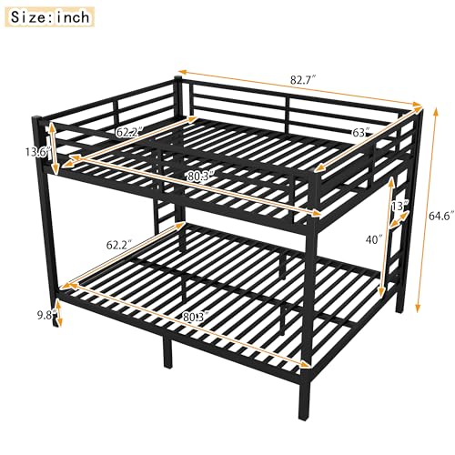 Heavy Duty Bunk Bed Frame with Ladder, Twin XL Over Twin XL Bunk Beds with Safety Guardrails, Adults Bunk Beds with Noise-Reducing Rubber Stoppers