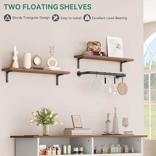 YITAHOME Buffet Cabinet, 47" Farmhouse Coffee Bar with Power Outlet, Floating Shelves
