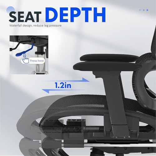 FLEXISPOT ErgoX Premium Ergonomic Office Chair with Footrest- Adjustable 3D Armrests, Dynamic Lumbar Support, Recline & Tilt Function, Mesh Seat