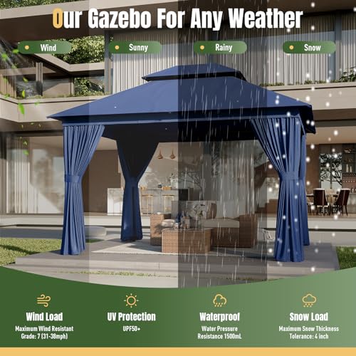 AOXUN Outdoor Gazebo for Patio 10x12, Metal Frame Canopy with Double Roofs
