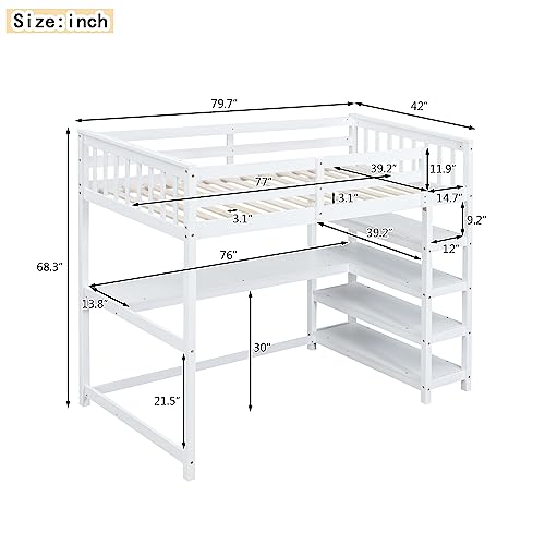 Harper & Bright Designs Full Loft Bed with Desk and Wardrobe,Solid Wood Loft Bed Frame Full with Storage Drawers for Kids Teens Adults