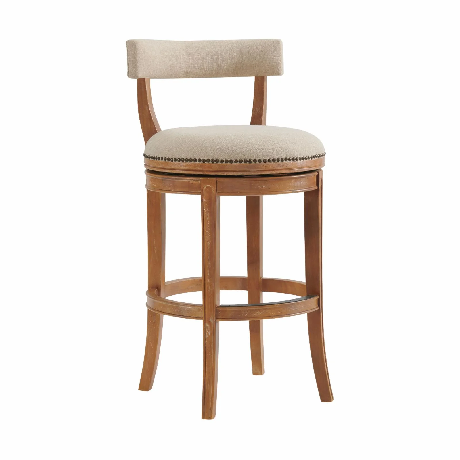 Alaterre Furniture Hanover Swivel Low Back Bar Height Bar Wood Stool, Weathered Brown and Beige