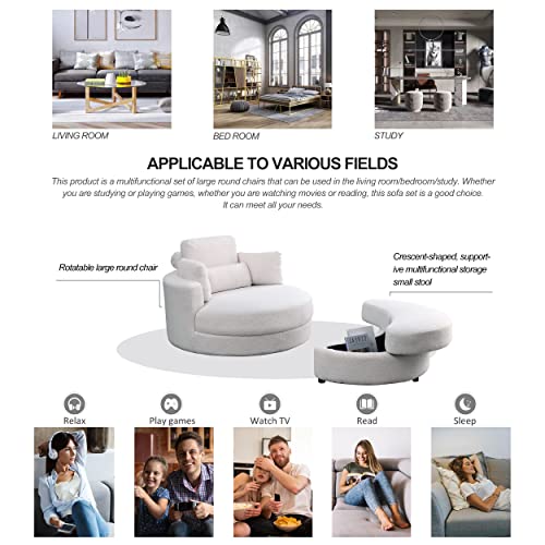 51.5-Inch Oversized Swivel Accent Barrel Chair with Storage Ottoman ,Button Decor and 4 Pillows