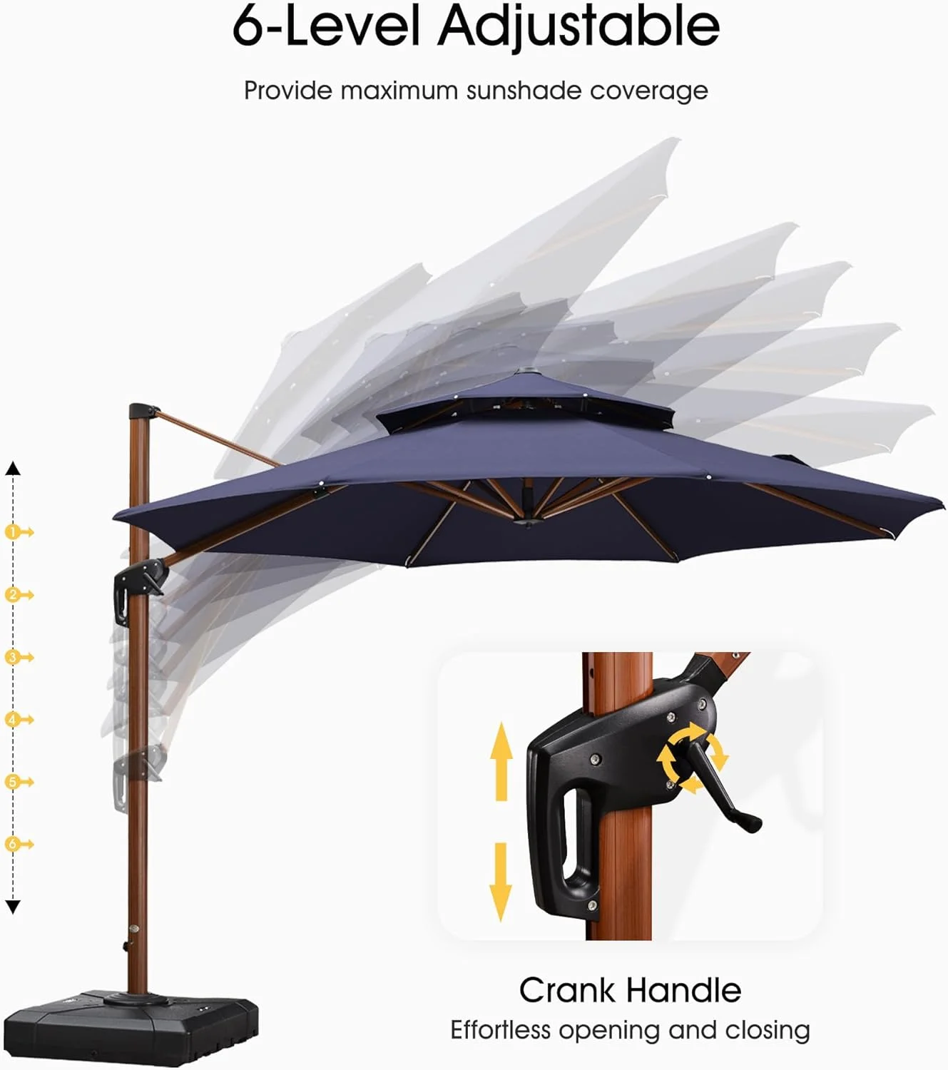 PURPLE LEAF 13ft Patio Umbrella Outdoor Round Umbrella Large Cantilever Umbrella Windproof Offset Umbrella Heavy Duty Sun Umbrella for Garden Deck