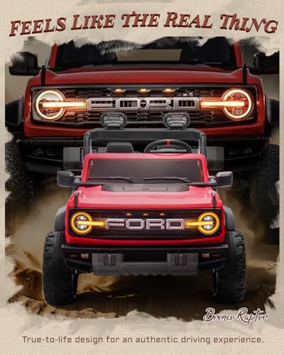 24V Ride on Toys for Big Kids, Licensed Ford Bronco Raptor 2 Seater Ride on Cars with Remote Control, Ride on Truck w/ 4-Wheeler Suspension, 3 Speeds