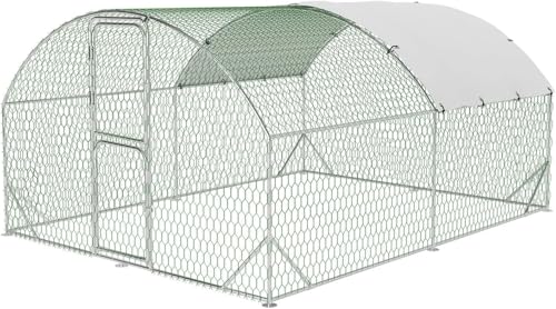 Heavy Duty Walk-in Chicken Coop, Large Metal Poultry Cage with Waterproof UV Cover & Round Top Design