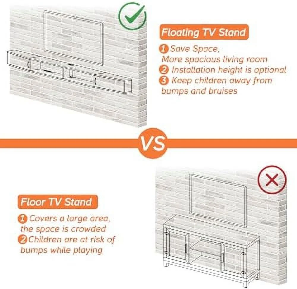 HJZUINIUNIU Audio Video Shelving Wall Mounted Floating TV Stand Wood TV Media Console Floating Entertainment Center Desk with  TV  Console for Living