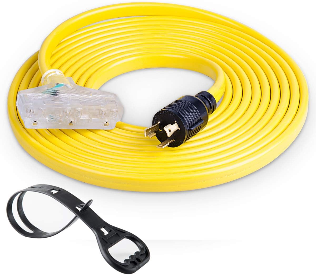 25 Feet Heavy Duty Generator Extension Cord,Generator Locking Cord,NEMA L5-30P/Three 5-15R, 3 Prong 10 Gauge Flexible Generator Cable