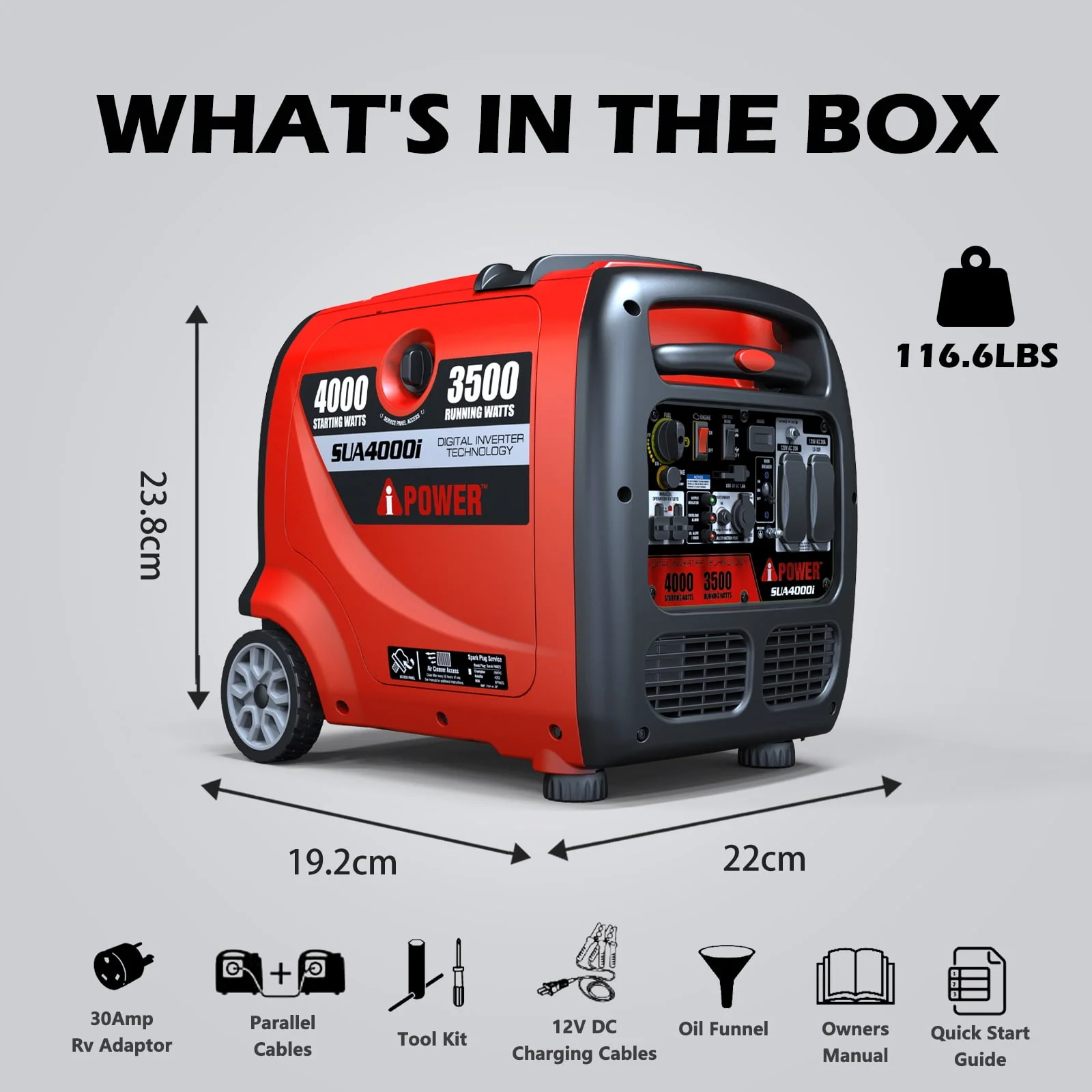 A-iPower  4,000-Watt Portable Inverter Generator Gas Powered, RV Ready for Camping, Tailgate, or Home Emergency