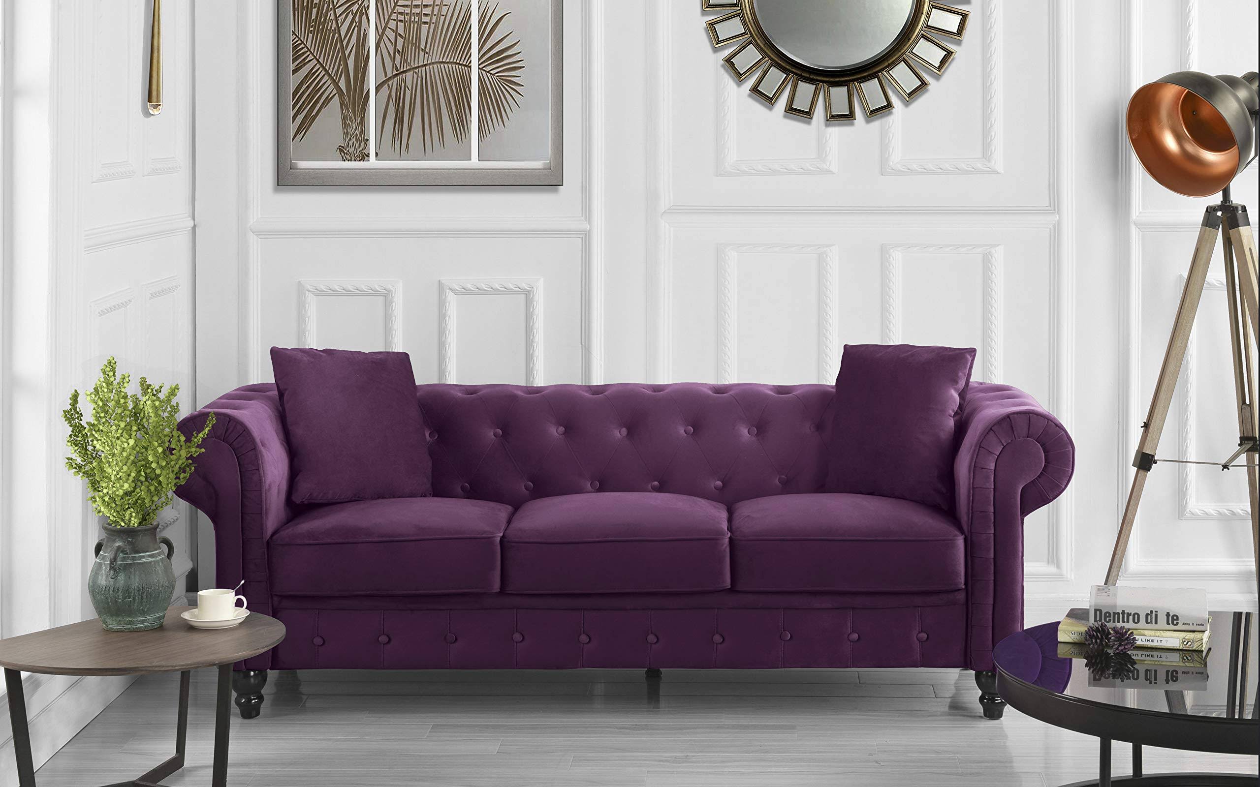 Microfiber Small-Space Chesterfield Sofa (Purple)
