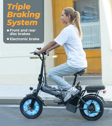 NAVIC Electric Bike for Adults, 14'' Adults Electric Bicycles, Peak 750W Folding Ebike with 499.2/749Wh Removable Battery, Max Speed 22mph