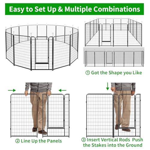 Dog Playpen Outdoor Extra Wide 12 Panels Heavy Duty Anti-Rust Coating-Strengthened Dog Fence 40" Height with Doors Portable for RV Camping Yard