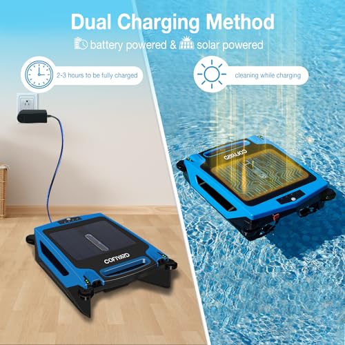 Cofiyard Robotic Pool Cleaner, Cordless Pool Skimmer Robot, Solar Powered & Rechargeable Battery, Samrt Control Pool Surface Cleaner