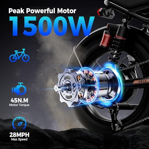 Electric Bike for Adults, 1500W 28MPH Max 55 Miles Electric Motorcycle with 48V Removable Battery, 16'' Fat Tire Full Suspension