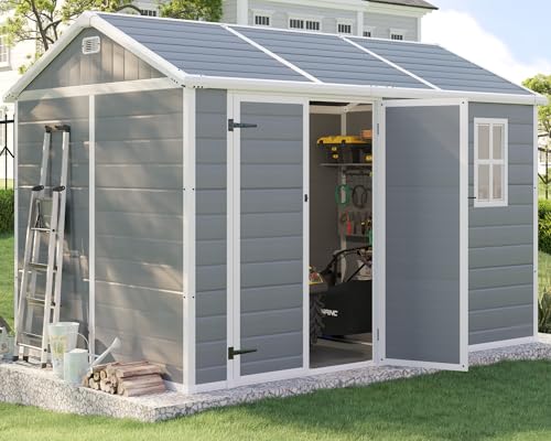 10.5x7.6x7.5 ft Outdoor Resin Storage Shed with Floor, Windows & Air Vents, Large Waterproof Tool Shed for Garden, Backyard, Lawn Equipment & Bikes