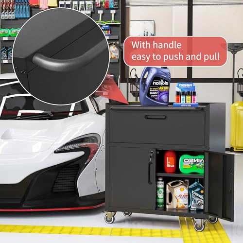 Mobile Tool Storage Cabinet with Wheels,Heavy Duty Rolling Tool Cabinets for Garage,Metal Storage Cabinets with 4 Drawer and 1 Locking Doors