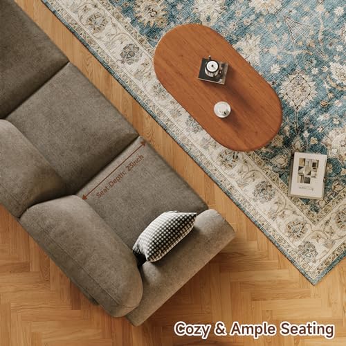 90 Inch Nailhead Trim Couch for Living Room, 23 Inch Deep Seat Rolled Arm Sofa, Comfy Upholstered 3 Seater Chenille Couch w/Wooden Leg