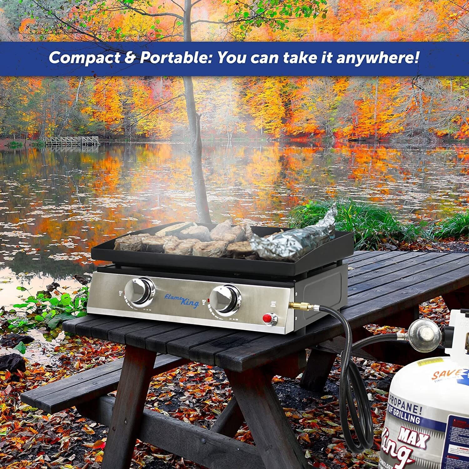 2-Burner Propane Tabletop, Heavy Duty Flat Top Cast Iron Outdoor Griddle Grill