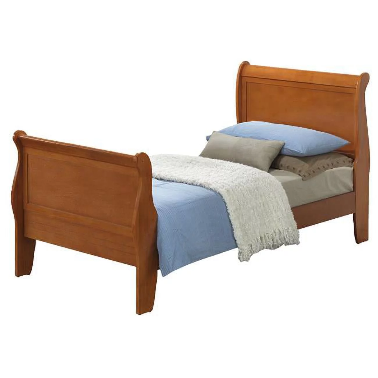 Passion Furniture  Louis Philippe Sleigh Bed with Headboard & Footboard, Oak - Twin Size
