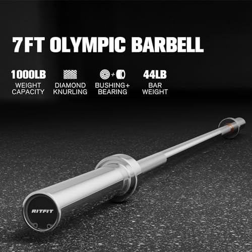 RITFIT 7FT Olympic Barbell for Strength and Weightlifting Training - 2 Inch Olympic Bar for Squat, Deadlift, Bench Press, Curl, Overhead Press