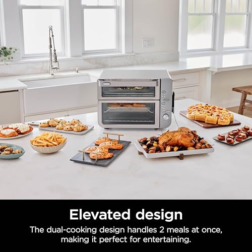 Ninja DCT451 12-in-1 Smart Double Oven with FlexDoor, Thermometer, FlavorSeal, Smart Finish, Rapid Top Convection and Air Fry Bottom , Stainless Steel