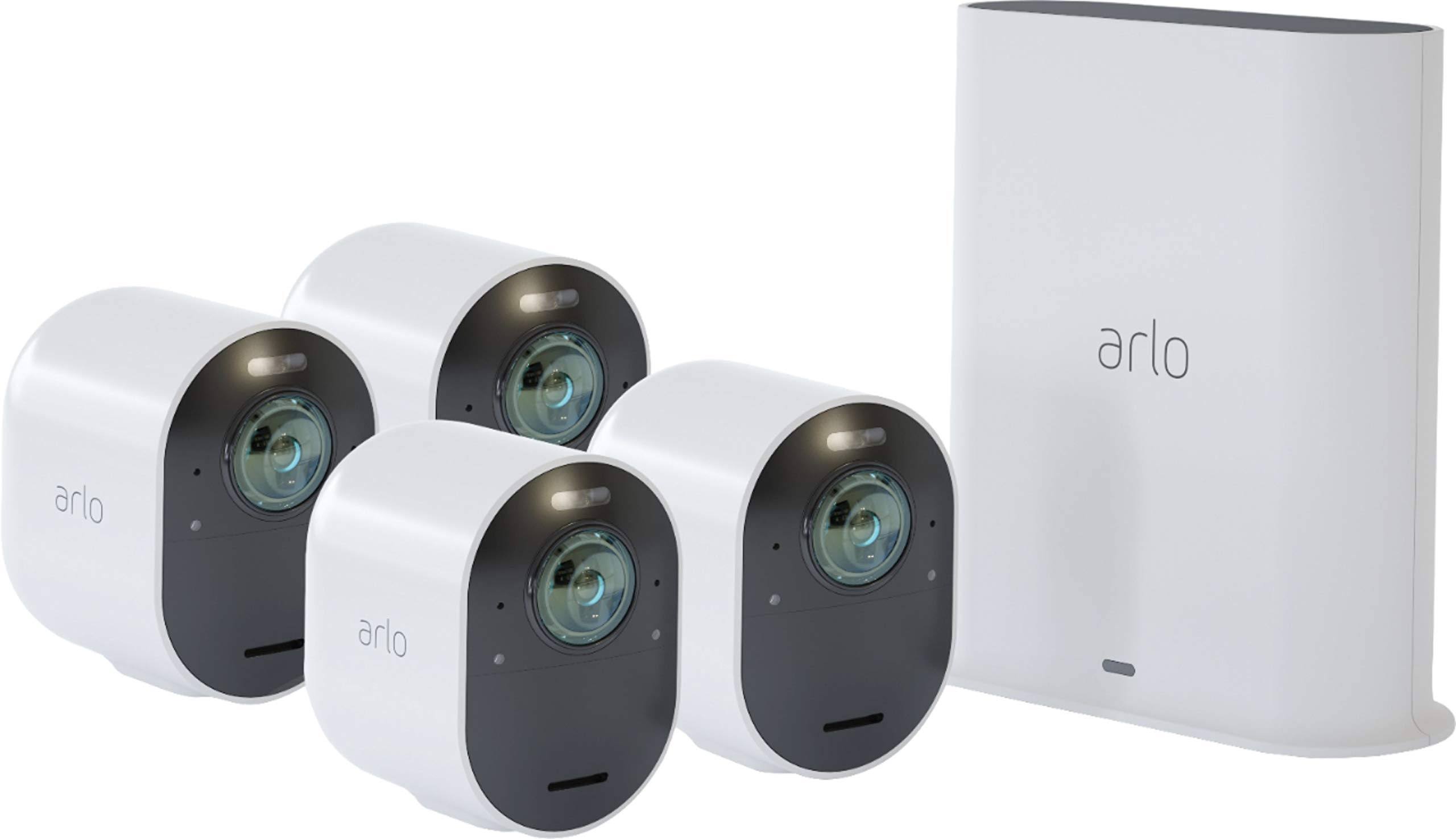 Arlo - Ultra 4-Camera Indoor/Outdoor Wire Free 4K HDR Security Camera System - White