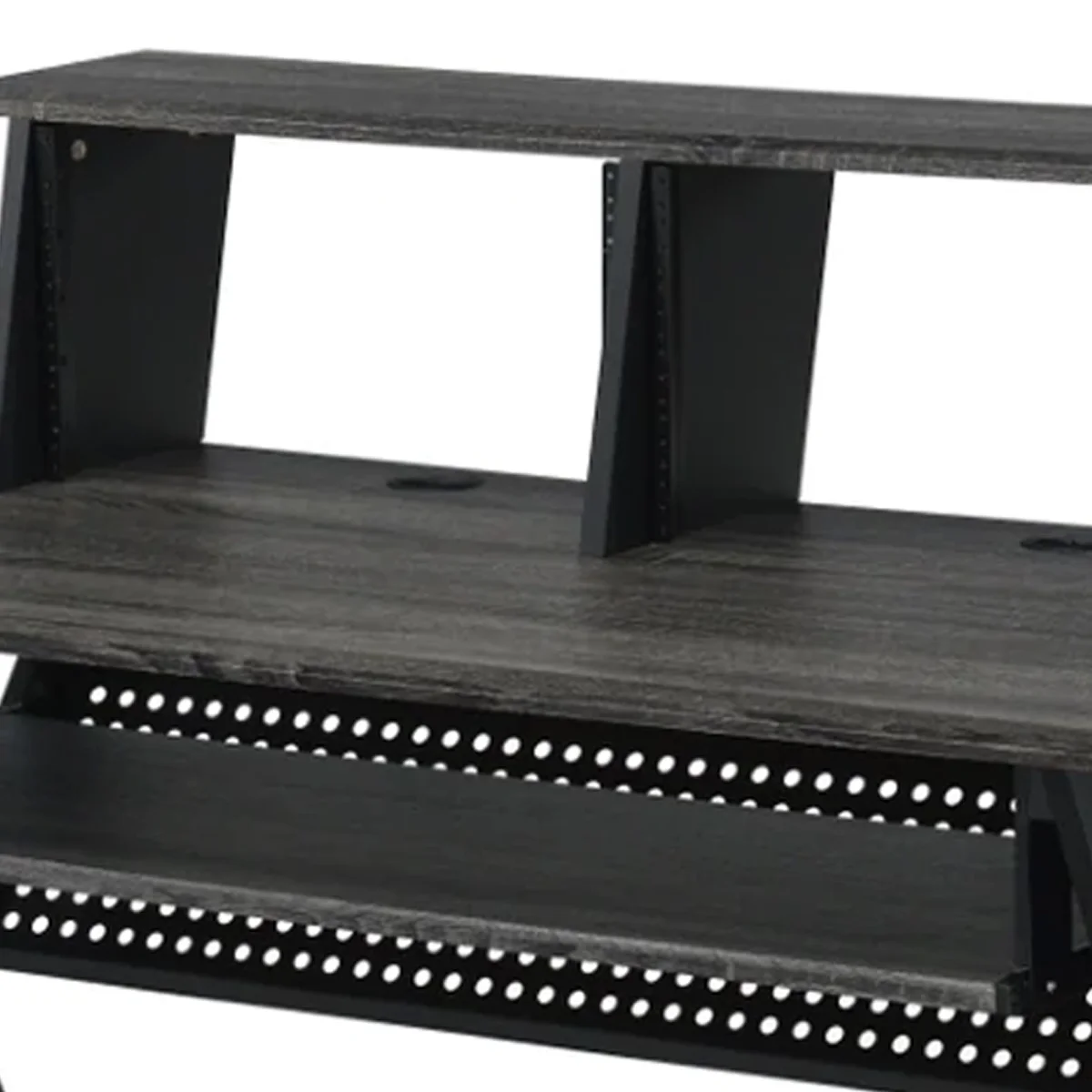 Tin 47 Inch Wood Music Desk Studio Station, Keyboard Tray, Shelves, Gray- Saltoro Sherpi
