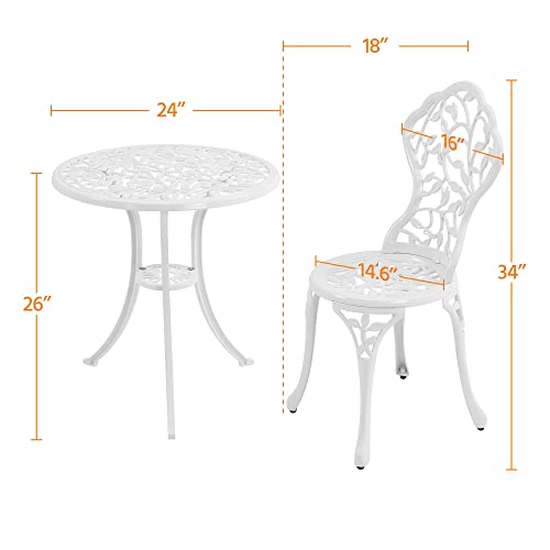 Yaheetech 3-Piece Outdoor Bistro Set w/Leaf Design, Rust-Resistant Cast Aluminum Table and Chairs for Balcony Backyard Garden