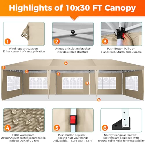 COBIZI 10x10 Pop up Canopy Tent Protable Canopy Tent with 4 Sidewalls Waterproof Commercial Instant Shelter for Parties, Wedding