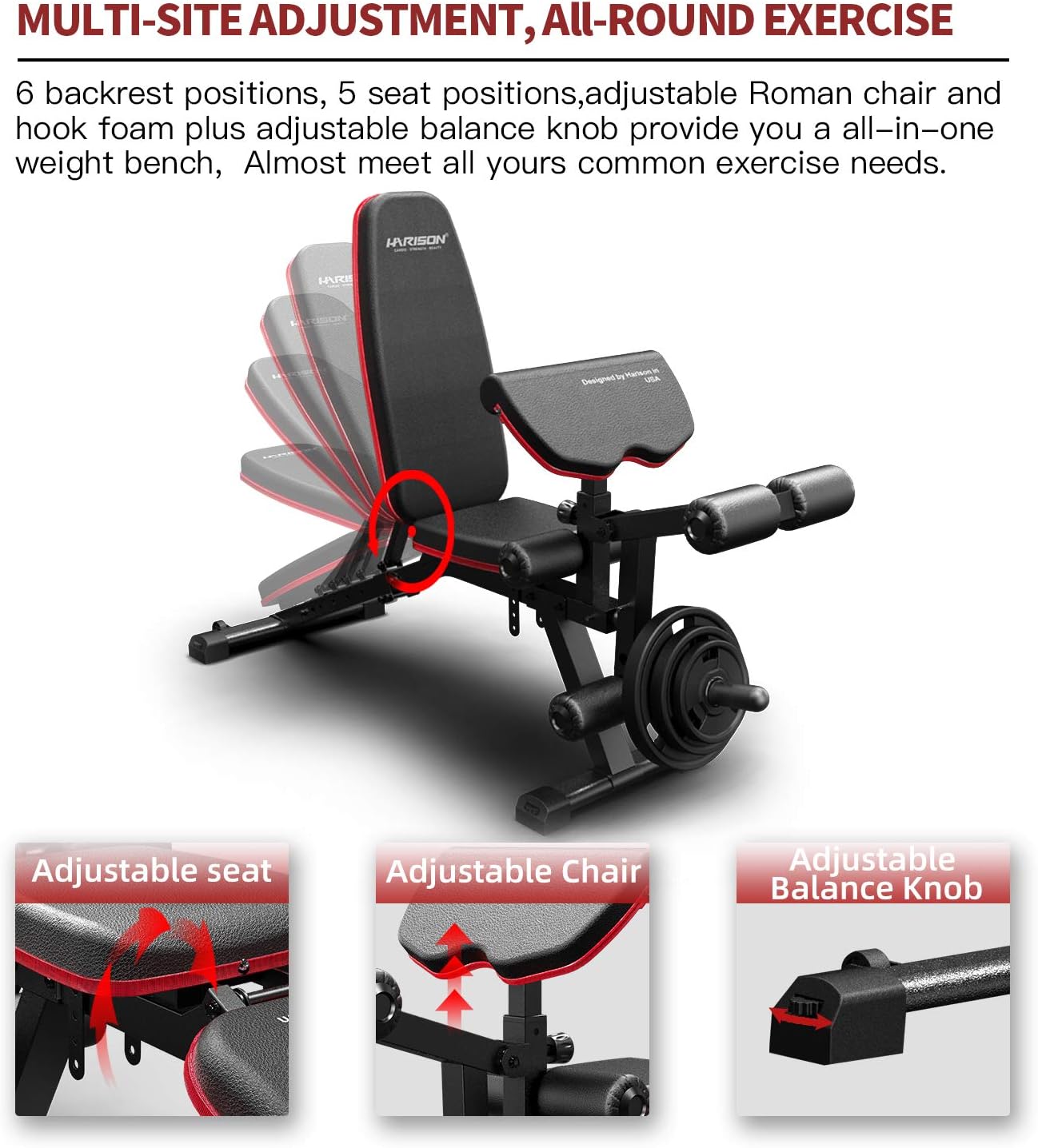 HARISON Adjustable Weight Bench with Leg Extension and Preacher Pad