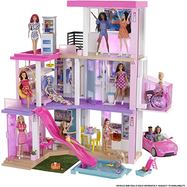 Barbie Dreamhouse (3.75-ft) 3-Story Dollhouse Playset with Pool & Slide, Party Room, Elevator, Puppy Play Area, Customizable Lights & Sounds