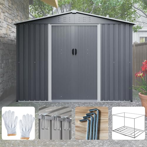 6x4 ft Small Outdoor Metal Storage Shed with Floor Frame & Lockable Door, Heightened Entry Garden Tool Shed for Backyard, Durable Galvanized Steel
