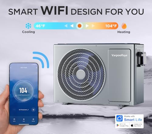 16000 BTU Electric Pool Heater For Above Ground Pool 5000 Gallon Swimming Pool Heat Pump Heating Cooling Mode WiFi Control Schedule Pool Heater 120V