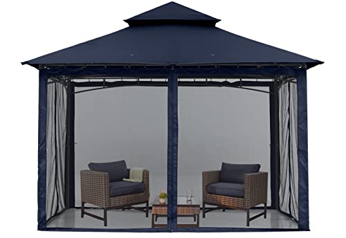 MASTERCANOPY Outdoor Garden Gazebo for Patios with Stable Steel Frame and Netting Walls (11x11,Dark Gray)