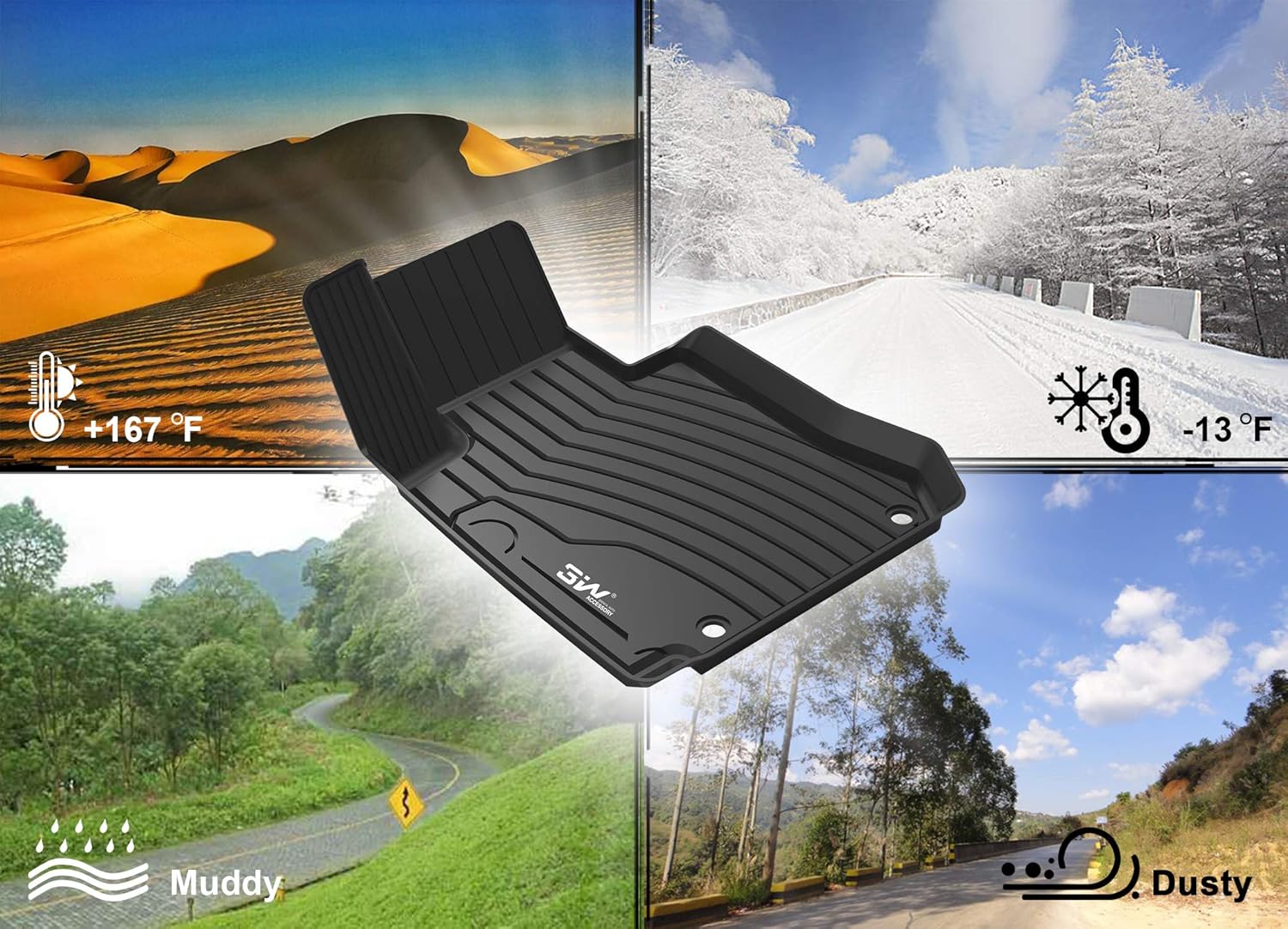 3W Cargo Liner for BMW X5 (2014-2018) Harmless Heavy Duty All Weather Custom Fit Trunk Mat, Black Pack of 2