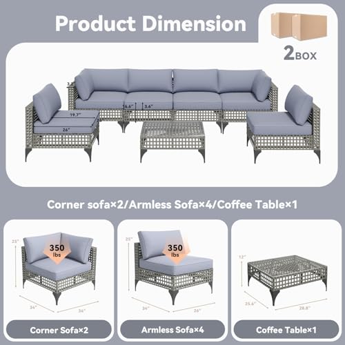 U-MAX 7 Piece Outdoor Patio Furniture Set, PE Rattan Outdoor Wicker Sectional Furniture Chair Set with Cushions and Tea Table