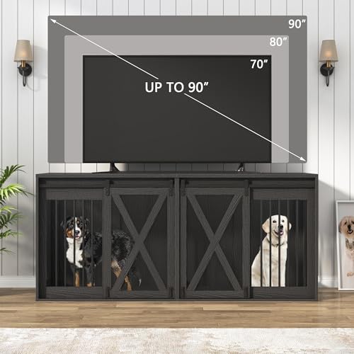 78.7" XXL Dog Crate Furniture for 2 Large Dogs, Heavy Duty Double Dog Cage Large Breed, 35.4" Tall Thick Wooden Dog Kennel TV Stand with Divider