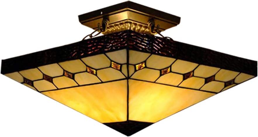 Tiffany Style Flush Mount Ceiling Light Minimalist Green Leaf Decoration Ceiling Light for Living Room,Corridor,Bedroom,Restaurant 15inch