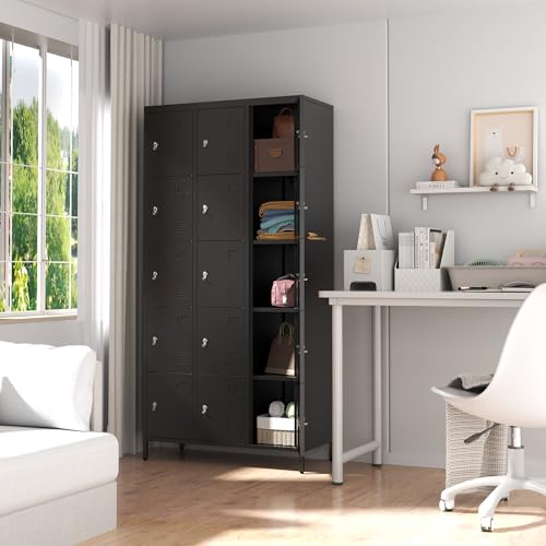 Metal Locker 3 Doors Storage Lockers for Employee,72" Tall Locker with Shelves and Hooks Steel Sports Locker for Office School Office Gym Home Garage