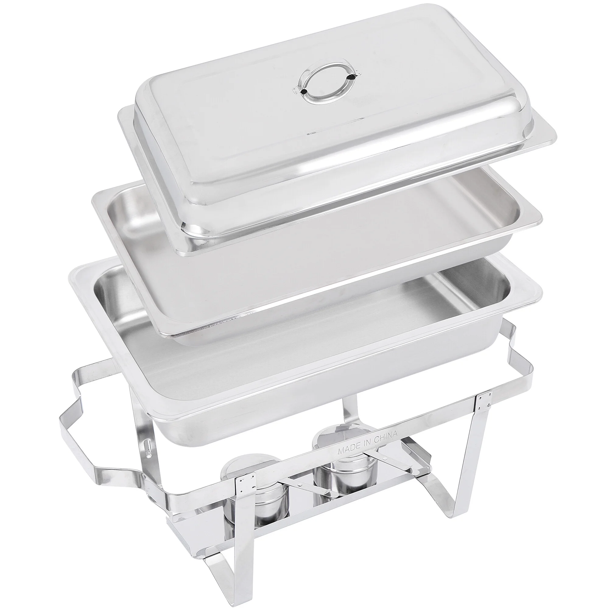ZenSports 4 Pack 8QT Chafing Dish Full Size Buffet Set Stainless Steel Food Warmer W/ Water Pan, Silver