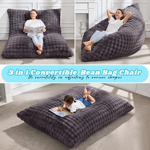 Hobestluk 3 in 1 Bean Bag Chair Giant Bean Bag Chairs Convertible Bean Bag Floor Cushion with Machine Washable Cover