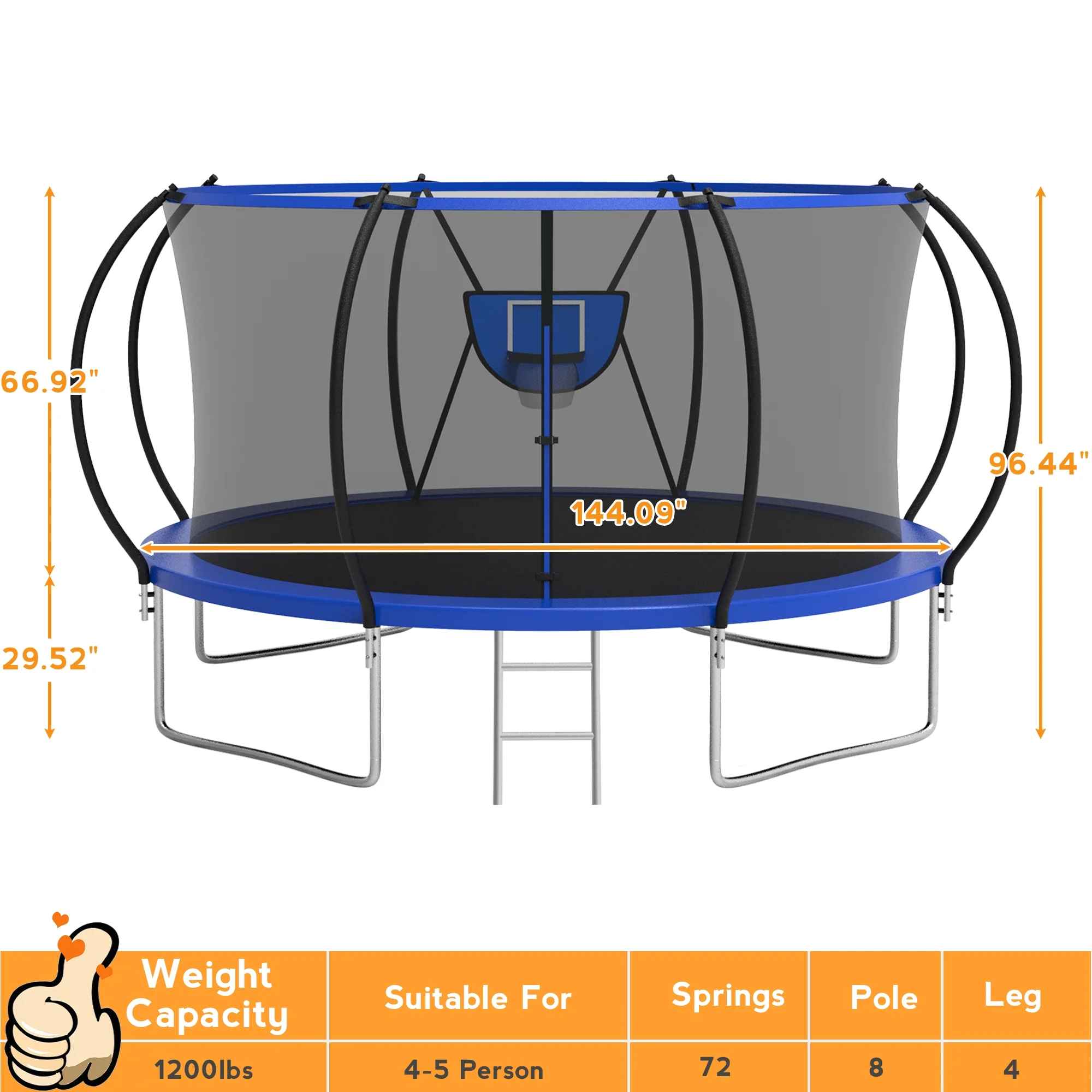 KOFUN Trampoline with Basketball Hoop & Light, 1500lbs 10FT 12FT 14FT 16FT Trampoline for Adults and Kids
