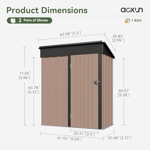 Aoxun 6.2x4 FT Shed Outdoor Storage Shed Metal Garden Shed with Lockable Doors & Slooping Roof Tool Shed Bike Shed for Backyard, Patio