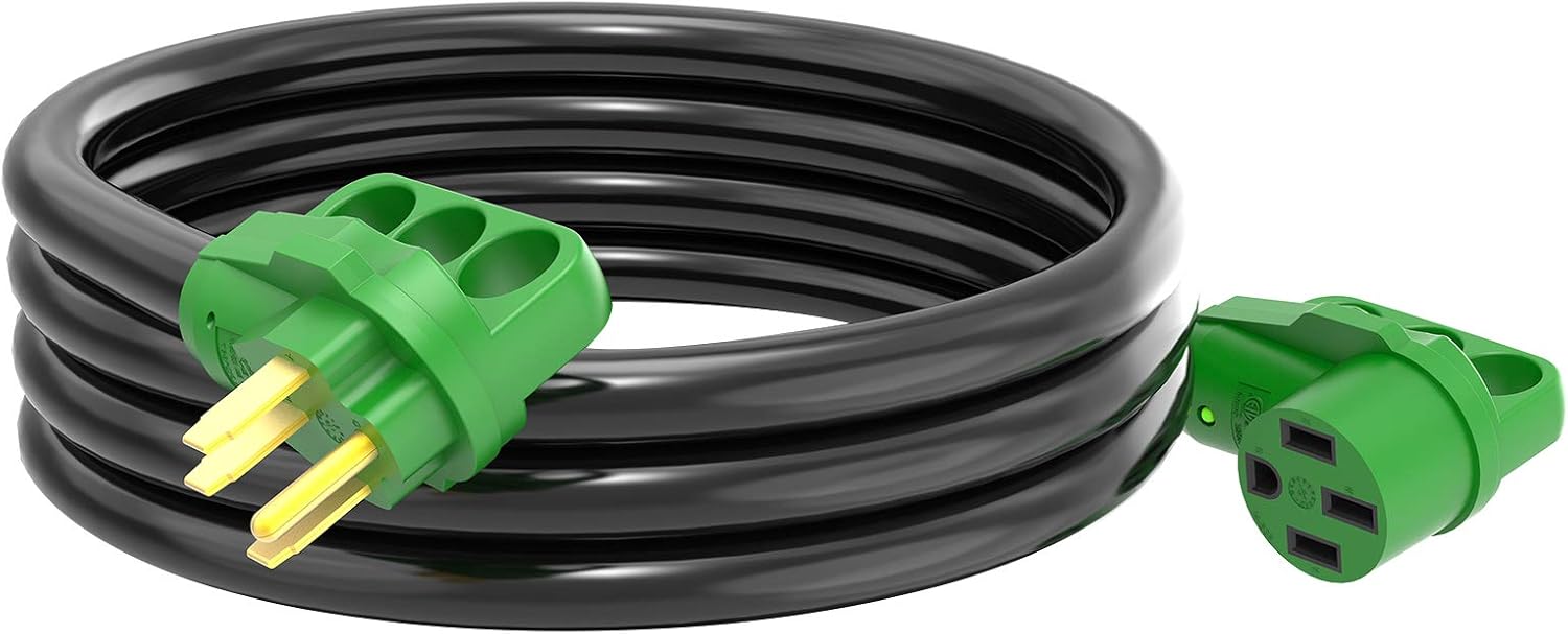 RVGUARD 30 Amp 50 Feet RV Power Extension Cord, Heavy Duty 10/3 Gauge STW Cord with LED Power Indicator and Cord Organizer