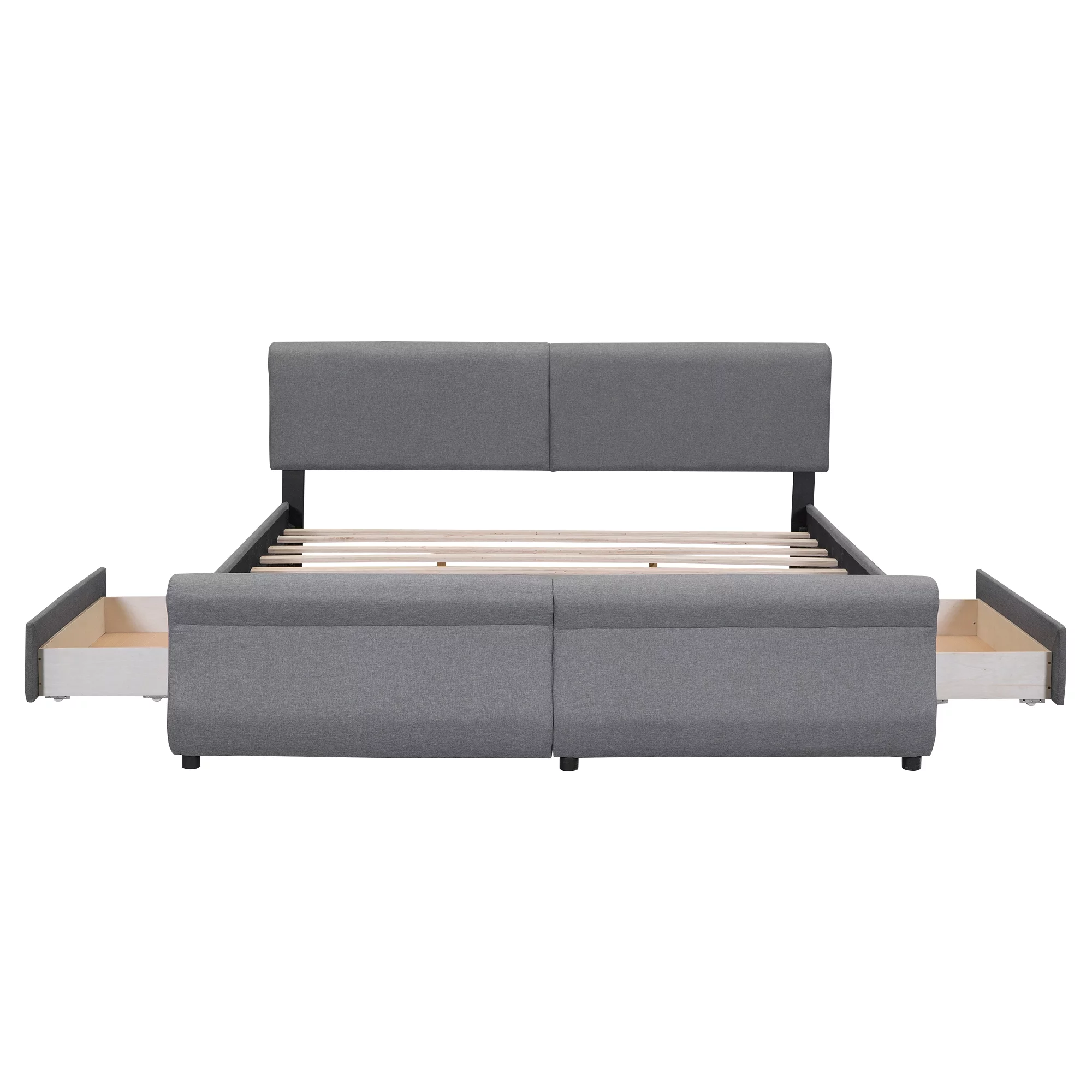 mountright King Size Linen Upholstered Platform Bed with Headboard and 2 Drawers, Platform Bed Frame with Wood Slat Support, No Box Spring Required