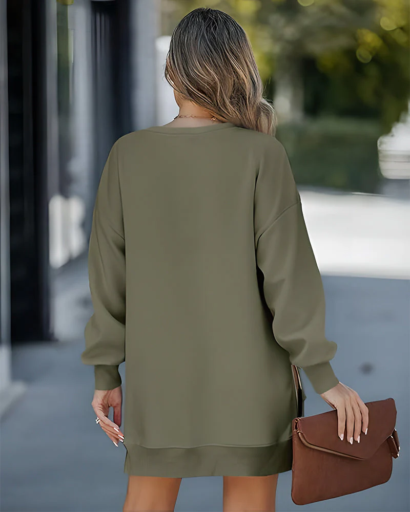 Casual Long Sleeve Zipper Slit Oversized Sweatshirt