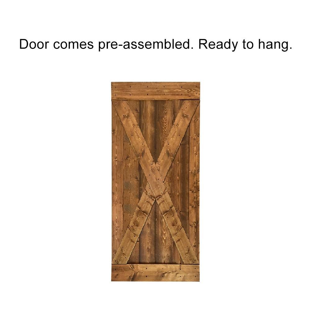 CALHOME x Series 36 in. x 84 in. Pre-Assembled Weather Oak Stained Wood Interior Sliding Barn Door with Hardware Kit