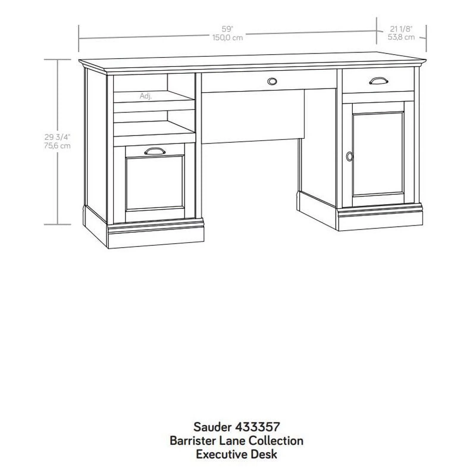 Sauder Barrister Lane Home Office Executive Desk, White Plank Finish - Radiant Selections