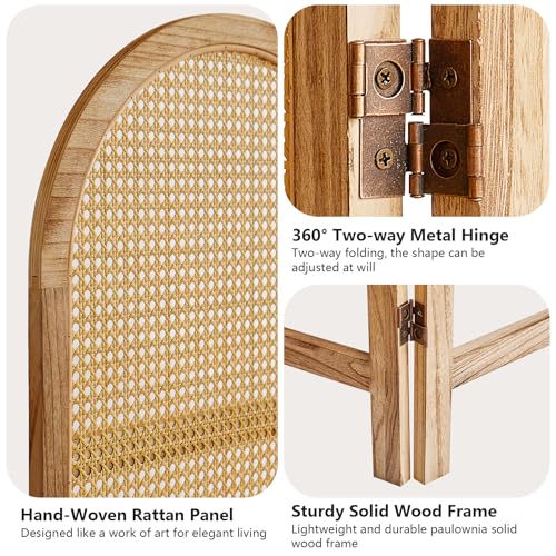 5.9 Ft Tall Hand-Woven Rattan Room Divider 3 Panels, Wood Room Divider Panel, Folding Screen Divider Wall, Wall Divider for Room Separation