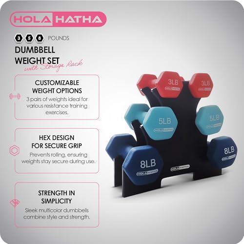 HolaHatha Neoprene Dumbbell Free Hand Weight Set with Rack, Ideal for Home Exercises to Gain Tone and Definition